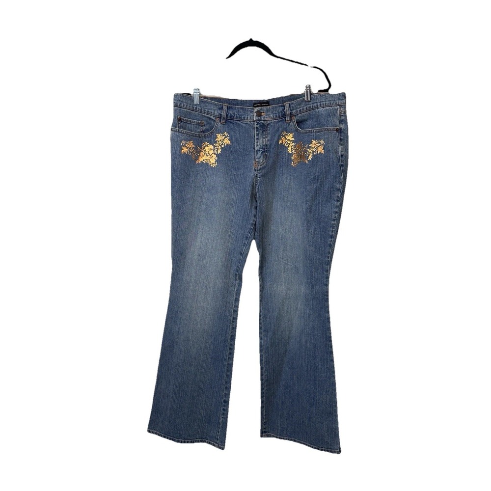 Size 18 Womens New York & Company 9569 Boot Cut Jeans, Pants, Gold Floral Accent